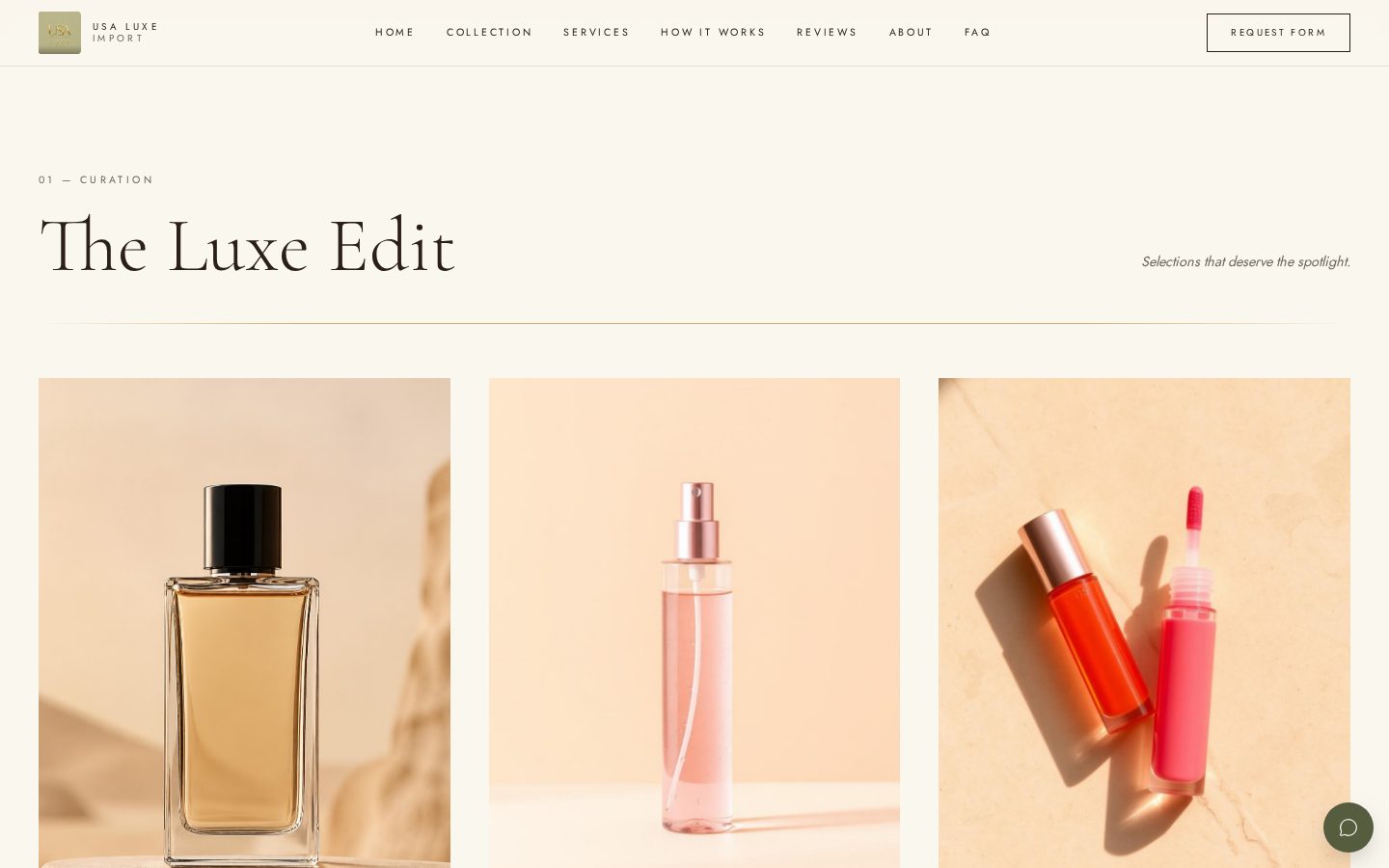 USA Luxe Import product collection on desktop