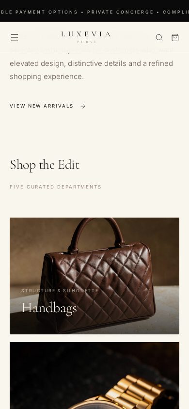 Luxevia Purse product listing on a mobile device