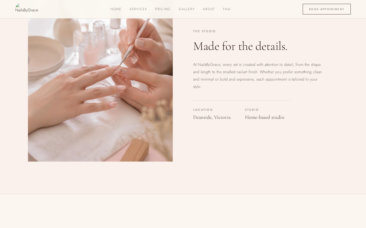 NailsByGrace services and pricing on desktop